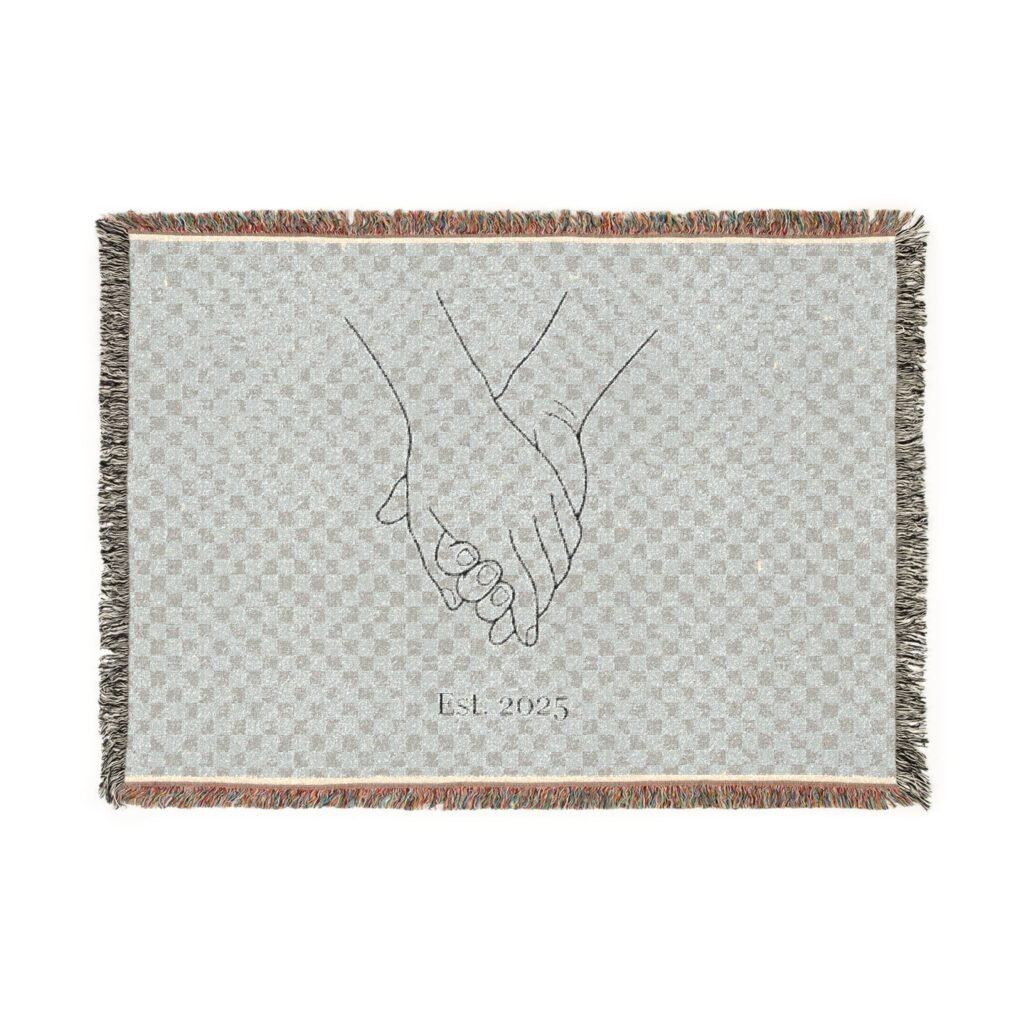 Holding Hands Woven Blanket – Cozy Couple Throw, 'Est. 2025' Keepsake