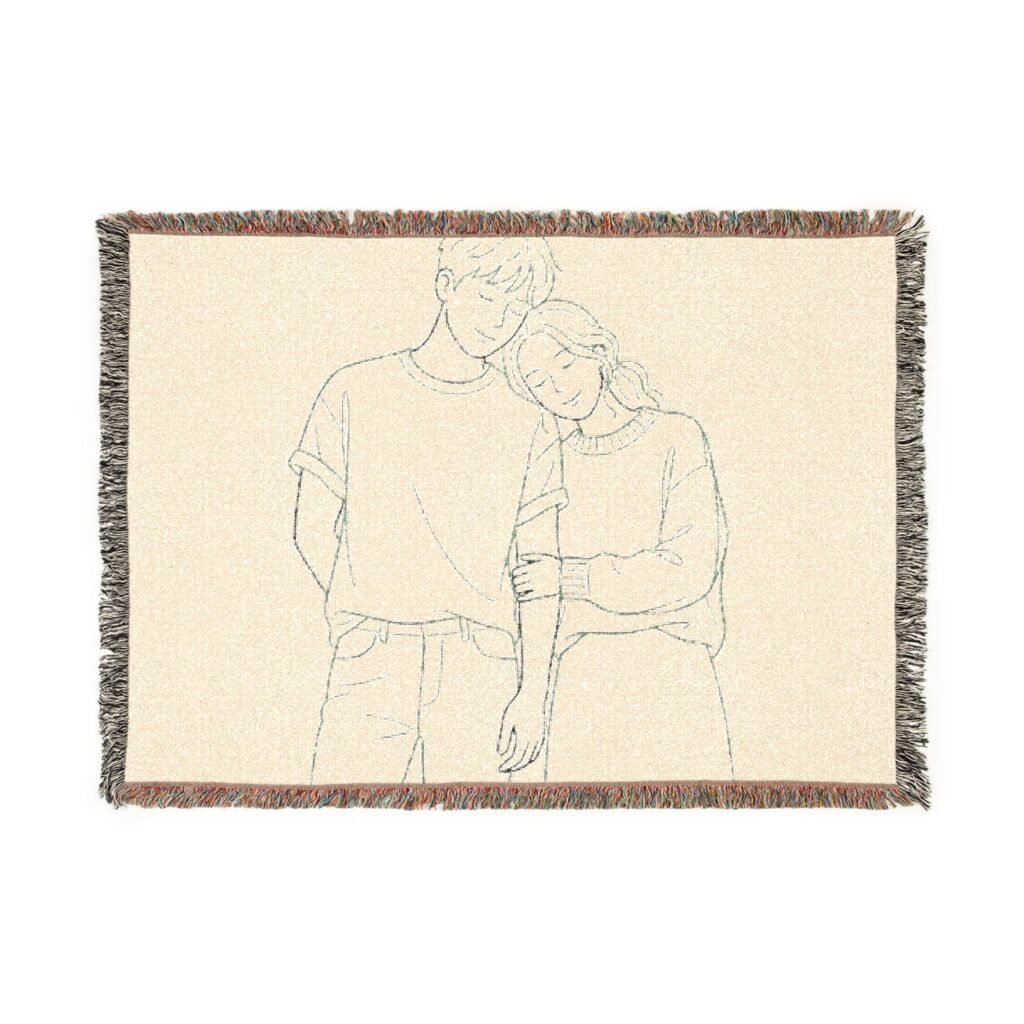 Couple Line Art Woven Blanket